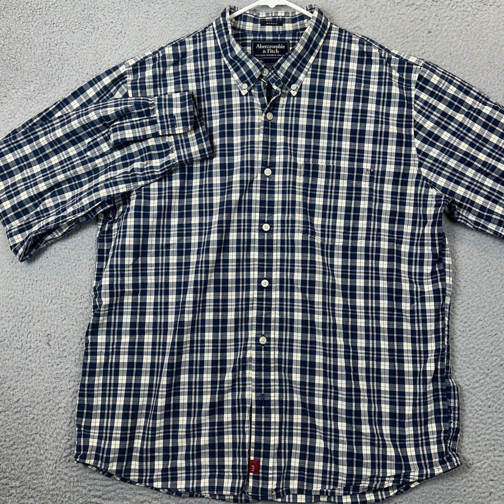 Vintage Abercrombie Fitch Shirt Mens XL Muscle Fit Blue White Plaid Button Down
